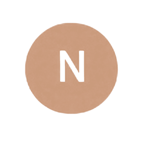 The letter "N" on brown circle.