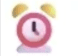 Pink alarm clock with yellow bells.
