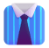 Shirt and tie icon with blue stripes.